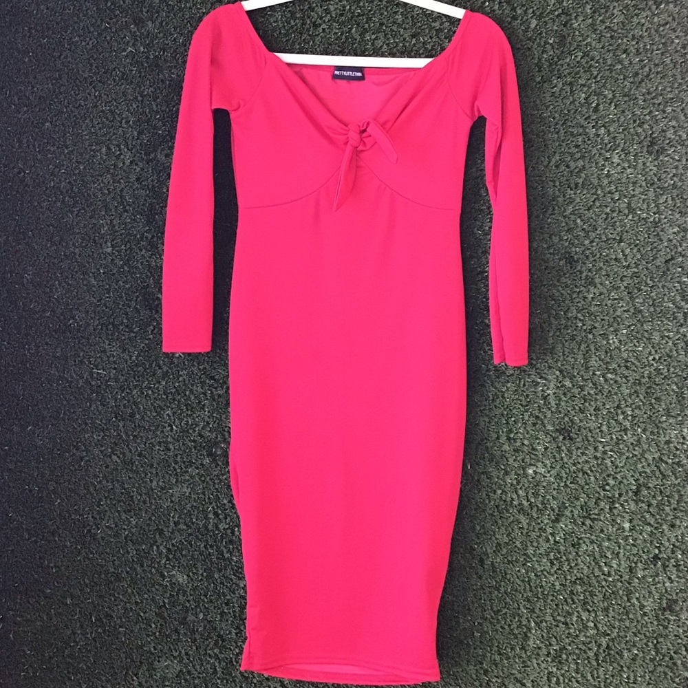 PrettyLittleThing Red long sleeve dress